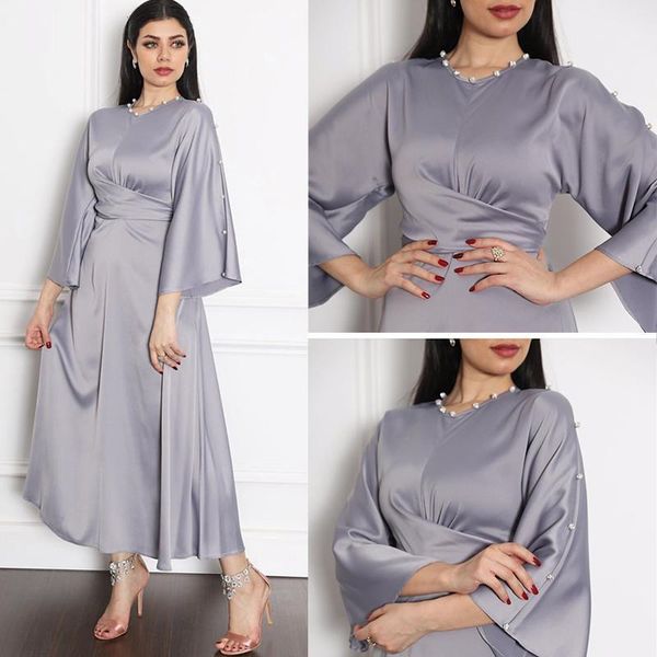 

kaftan dress muslim turkey abaya dubai plain satin ruffle sleeve dresses for women islam european clothing caftan robe longue1, Red