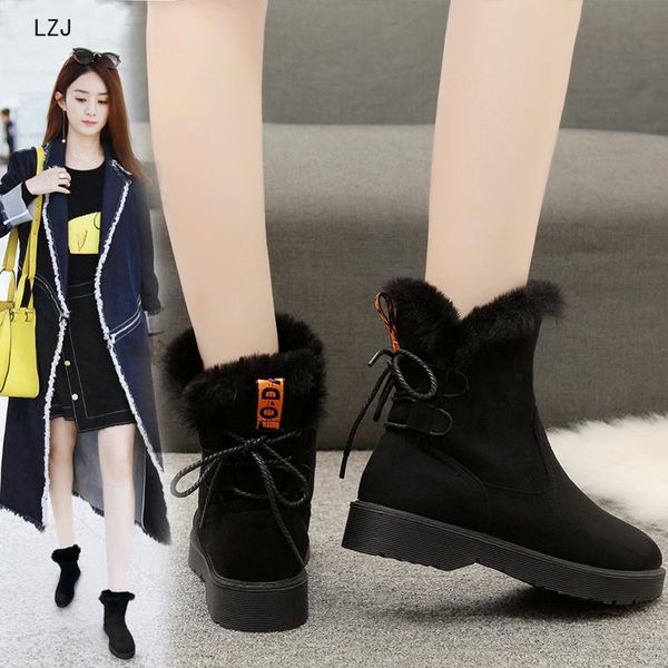 

boots women's solid color square high heels zipper suede warm snow round head side with 2021 zapatos de mujer, Black