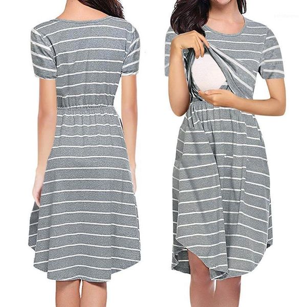 

maternity dresses 2021 nursing nightgown dress short sleeve breastfeeding clothes for pregnant women sleepwear pregnancy1, White