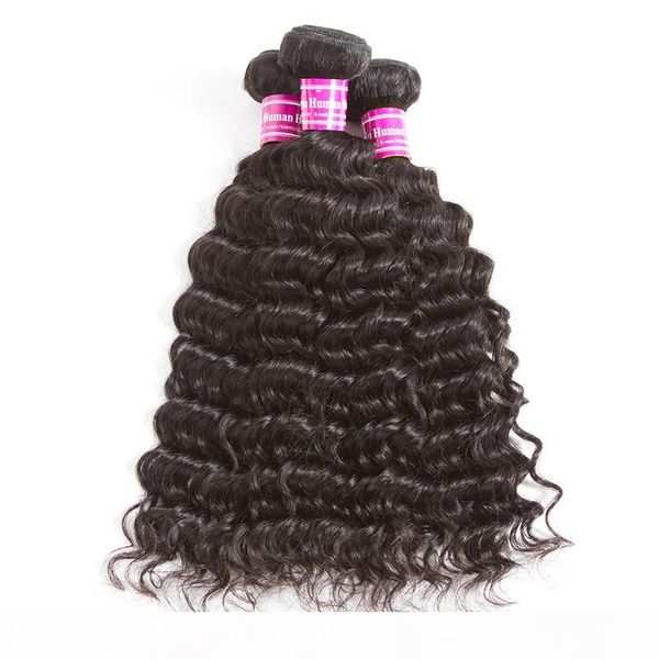 

brazilian deep wave human hair weave bundles 100% unprocessed peruvian virgin hair extensions indian human hair weave weft wholesale price, Black