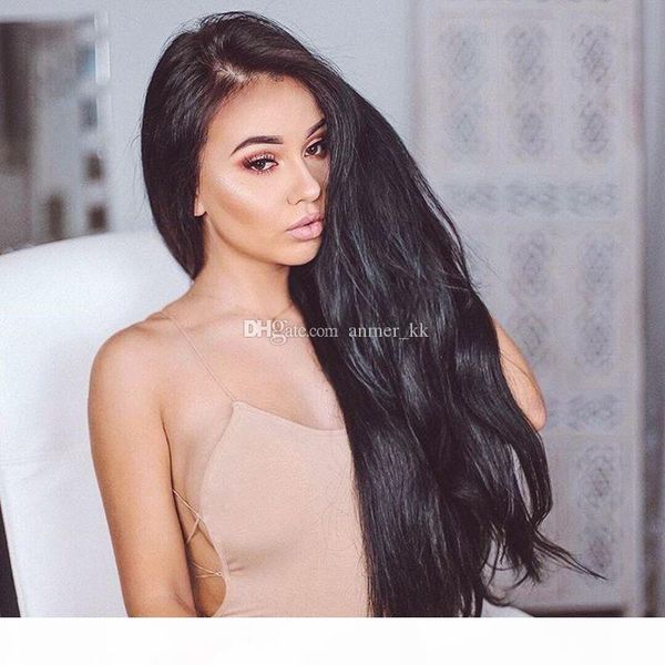 

straight silk base lace front wigs adjustable pre plucked full lace human hair wigs glueless wig for black women with baby hair natural, Black;brown