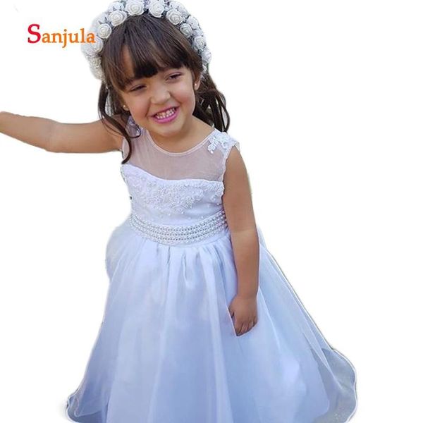 

white organza flower girls dresses illusion o-neck a-line girls birthday party dress beaded pearls communie jurk meisje d368, Red;yellow