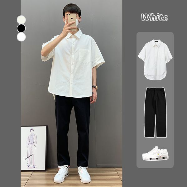 

solid color work shirt men's short sleeve ins trendy loose summer thin lining coat
