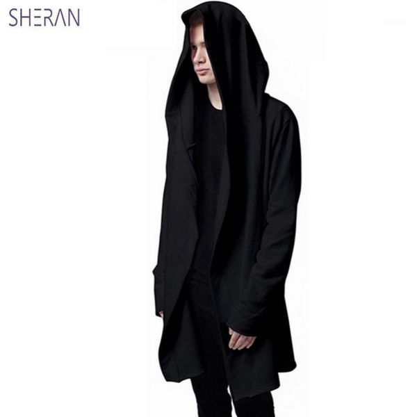 

men hooded sweatshirts with black gown hip hop mantle hoodies fashion jackets long sleeves cloak man's coat outwear black hoodie1