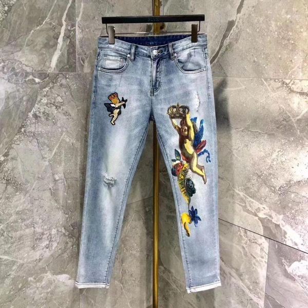 

xz700027 2020 summer thin tide light jeans men's loose feet multi-standard embroidery wild pants1, Blue