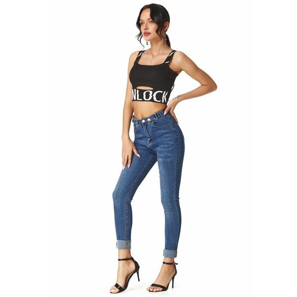 

women's jeans fall winter spring cotton office lady aesthetic push up skinny woman, Blue