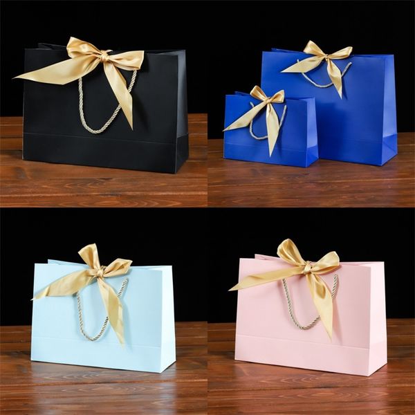 

bow square bottom packaging bag pure colour silk ribbon handbags paper packing package gift party colourful charm 2 3kz n2
