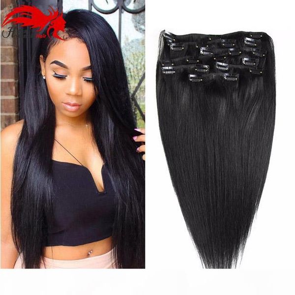 

hannah продукт straight бразильского non-remy зажим для волос # 1b natural black цвета человеческих волос в расширениях 70 гр 12 до 26 дюймо, Black;brown