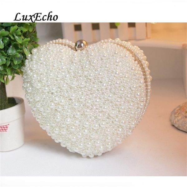 

large love white/ivory pearl heart day evening party woman clutch girl wedding bag bridal handbags y201224
