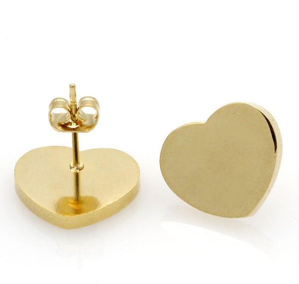 

2019 popular earrings stainless steel heart earrings hypoallergenic titanium steel rose gold silver stud wmtraz bdegarden, Golden;silver