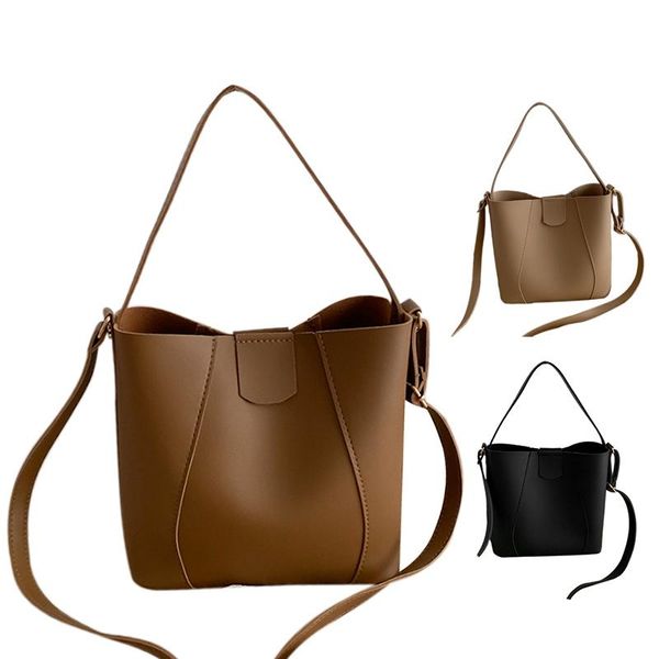 

large capacity women's shoulder bag fashion simple pu leather bucket bag luxury messenger leisure
