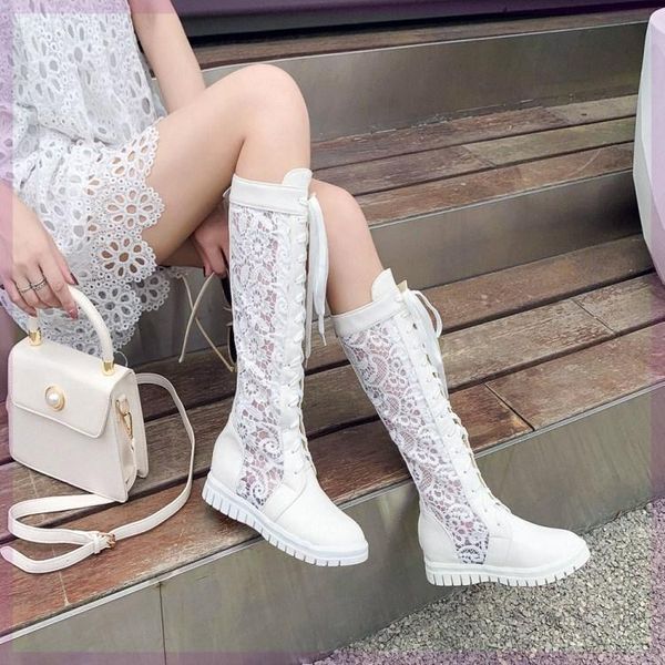 

women boots over knee summer booties white shoes boots-women back zip shoes flat heel low heels booties round toe, Black