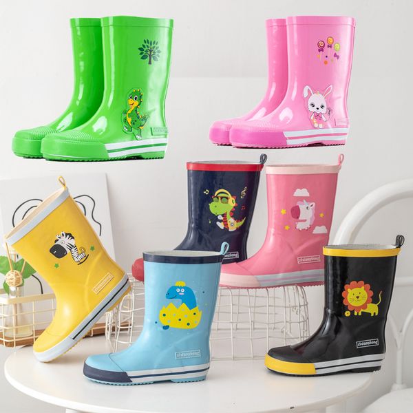 

kids boy girl waterproof new cartoon dinosaur fashion cuhk children rubber rain boots non-slip baby water shoes, Black;red