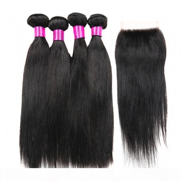 

brazilian peruvian malaysian indian virgin human hair weave bundles straight hair weaves human hair bundle lace closure, Black;brown