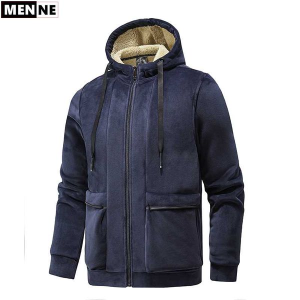 

menne big size men jacket winter thick coat loose wild lamb cashmere jacket men warm coat mens hooded size l-8xl, Black