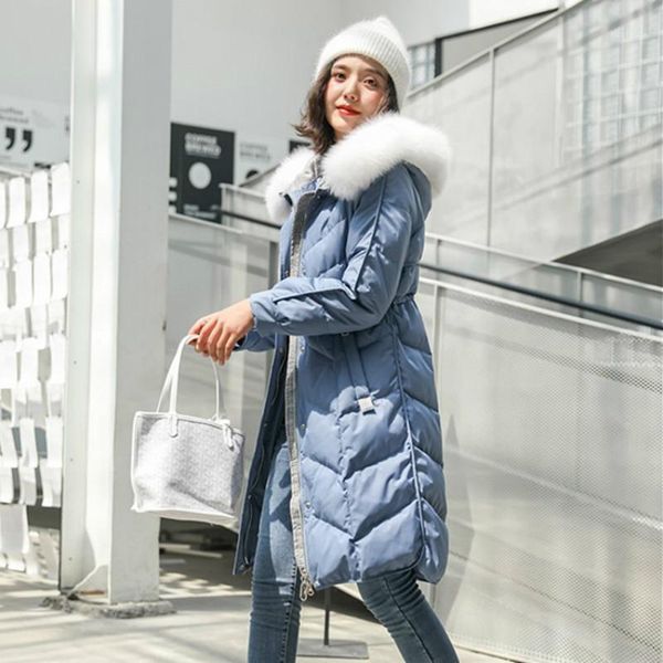 

women's winter down jacket long coat female jacket raccoon dog fur collar warm thick women parkas 2020 abrigo mujer pph13261, Black