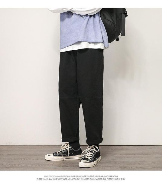 

spring autumn new casual trousers men fashion loose ankle-length pants solid color streetwear pant men clothes 20201, Black