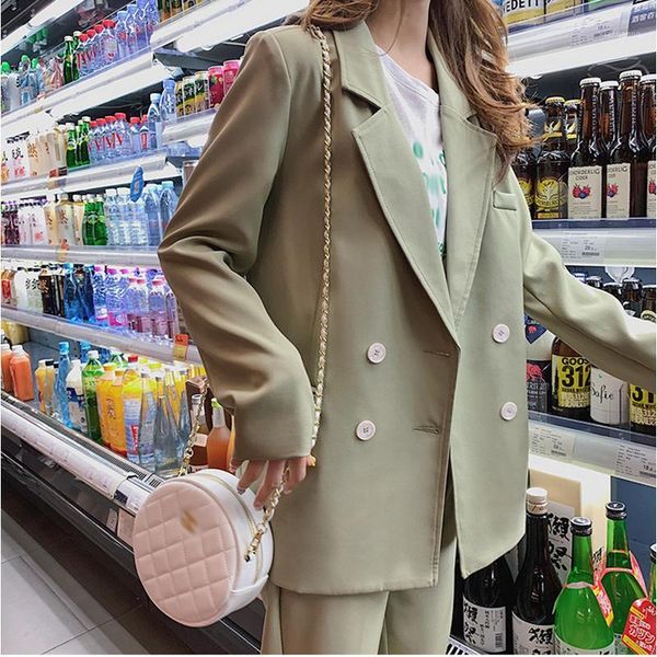

female pant suits blazer vintage light green women suits double breasted pencil pant casual 2 pieces set femme office wear1, White;black