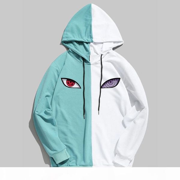 

2020 new double color splice spring anime eye print hoodies pullover sweatshirt harajuku hip hop hoody thin clothing, Black