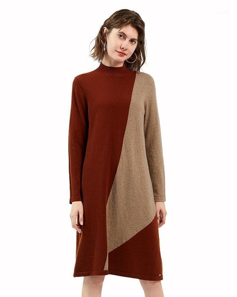 

zhili women's 100% cashmere mock neck loose fit knit sweater dress1, White;black