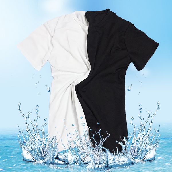 

solid mesh breathable clothes men's quick dry waterproof antifouling black technology short sleeve t-shirt, White;black
