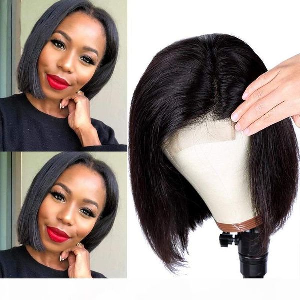 

short bob lace wigs brazilian virgin hair straight lace front human hair wigs swiss lace frontal wigs, Black;brown