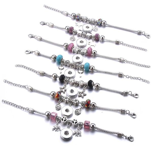 

snap jewelry wholesale mixed style bracelets leather beaded snap bracelet cuff bangle fit 18mm snap button jewelry for women q bbybzh, Golden;silver
