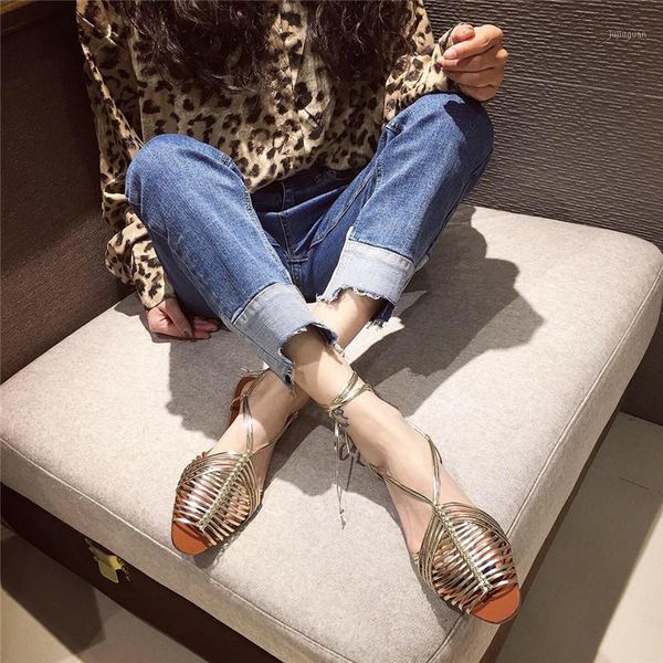 

2020 new fashion women sandals flats shoes peep toe hollow gold sandals ankle strap lace up cross strap flats casual1, Black