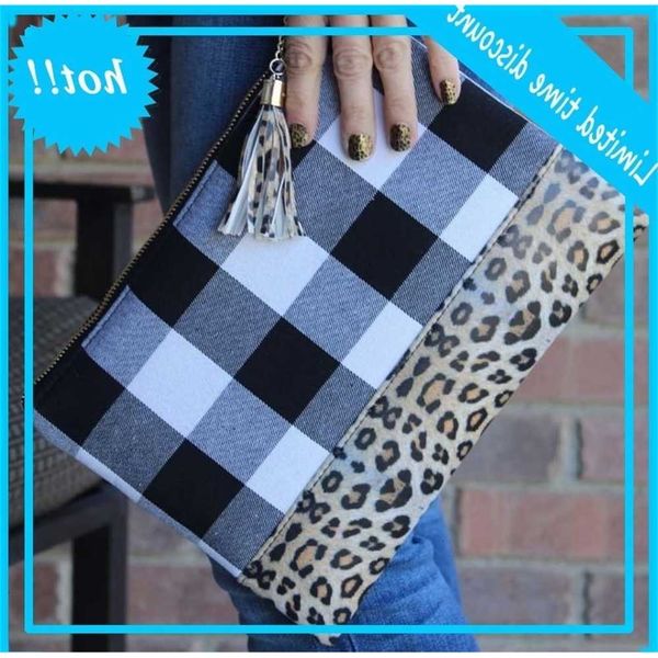 

fashion canvas plaid pu leopard print mosaic hand bag decorative zipper tassels size 21*27cm