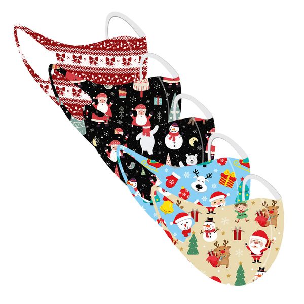 

washable new santa baby face printed 5pcs christmas children's fashion cartoon cute kawaii mouth mask reusable breathable