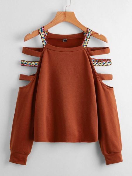 

laddering cut out shoulder pullover q8rk#, White;black