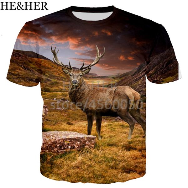 

new animal deer 3d print shirts oversized graphic hippie men clothing