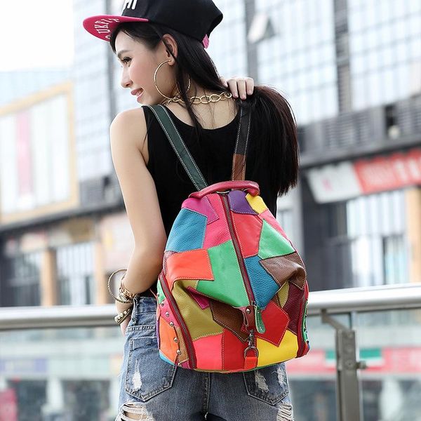

fall backpack, small true leather cowhide bag, korean fashion travel