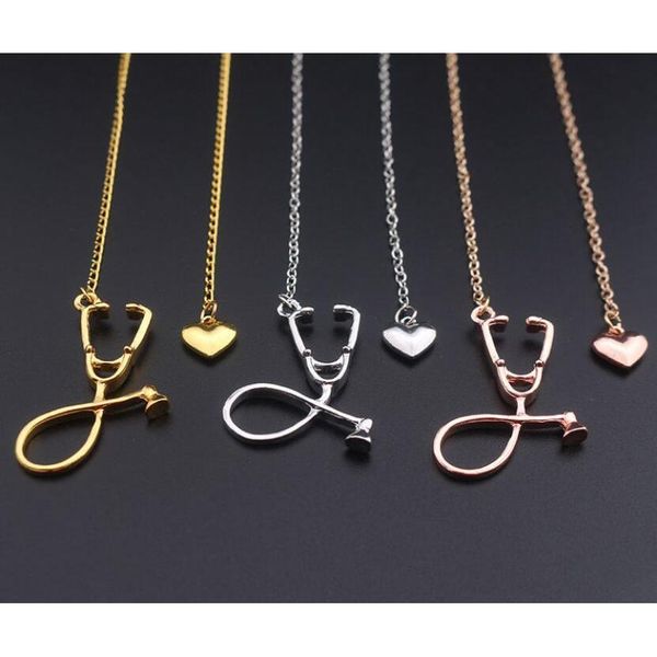 

fashion medical jewelry alloy i love you heart pendant necklace stethoscope necklace for nurse doctor jewelry gift wholesale npamt, Silver