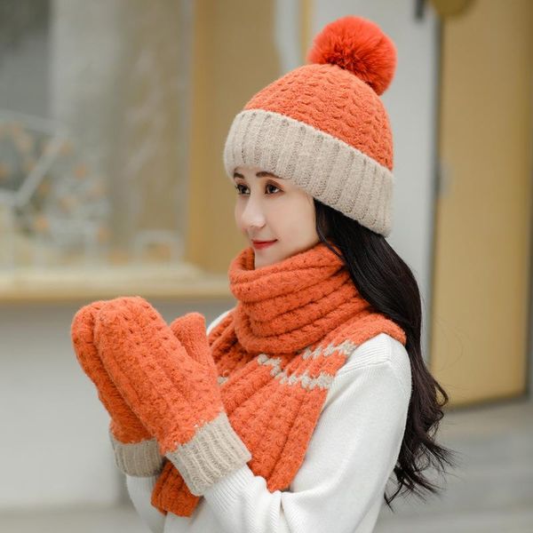 

warm gloves scarf hat women's winter color matching plush cold proof warm neck knitted wool hat bbyuez alice_bag, Black