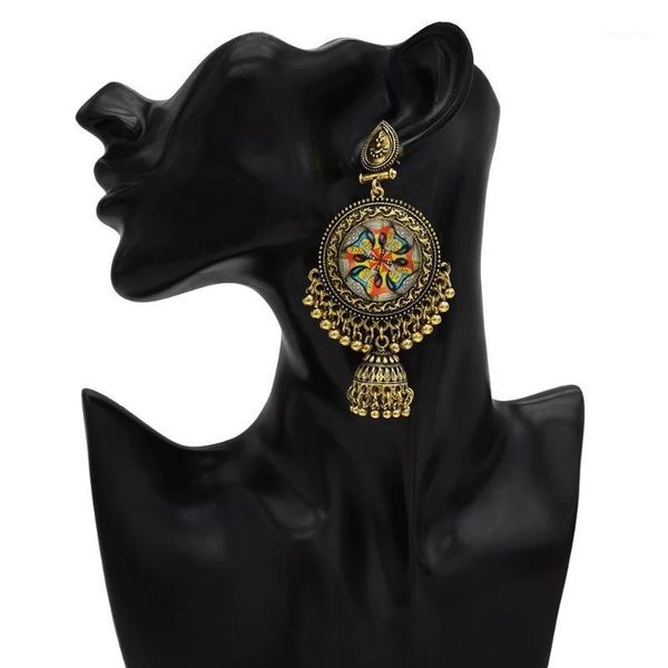 

women's carved flower round ball bell drop earrings for women boho egypt bridal wedding golden tassel drop earrings1, Silver