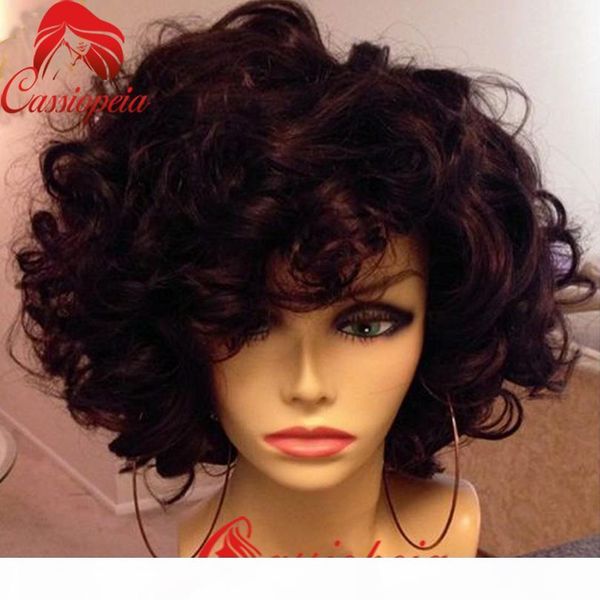 

new short wavy human hair full lace bob wig with bangs malaysian virgin hair bob full lace wig with bangs for black women, Black;brown