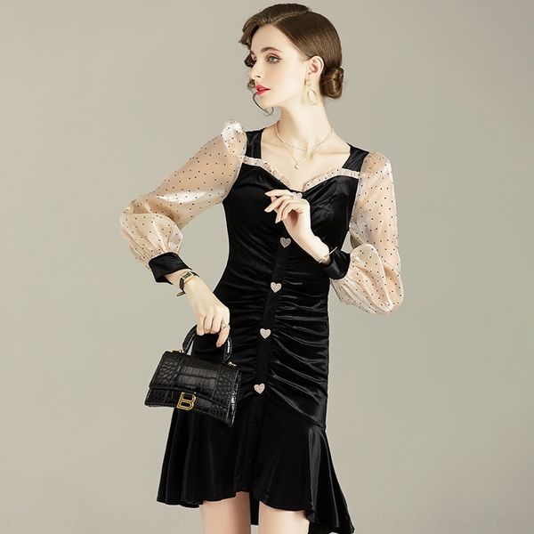 

bcyv3 d202929 темперамент женщин осенью новый 2020 новый меш сплайсинг длинный рукав d202929 темперамент женщин осень зима платье 2020 зима, Black;gray