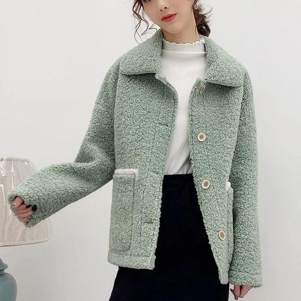 

women faux fur jacket coat autumn winter casual thick warm faux fur jackets turn-down collar solid female winter styled outwear1, Black