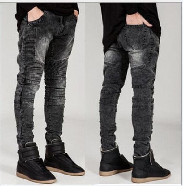 

black men's distressed ripped skinny jeans fashion mens jeans slim motorcycle moto biker causal mens denim pants hip hop men jeans, Blue