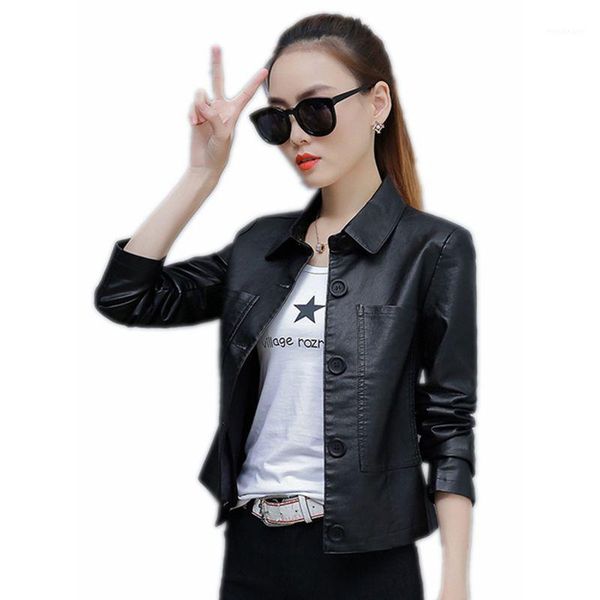 

women coat 2019 autumn faux leathers jacket women plus size coats korean version motorcycle leather clothing gothic1, Black
