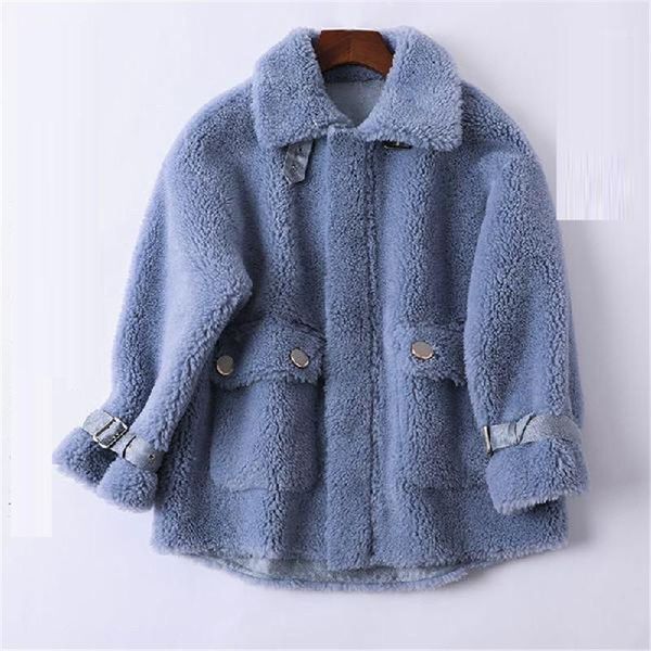 

women 2019 winter new real fur coat fluffy natural sheep shearing jacket female warm genuine wool blends jacket manteau m1581, Black
