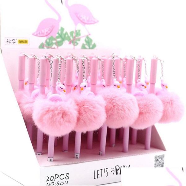 

flamingos gel pen korean stationery cute plastic pink rabbit hair for kids gift writing kawaii neutral pens school supplies hiyxt, Blue;orange