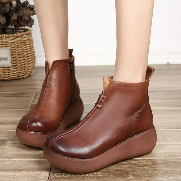 

2020 autumn winter vintage shoes women platform boots for ladies casual ankle boots for women genuine leather shoes, Black
