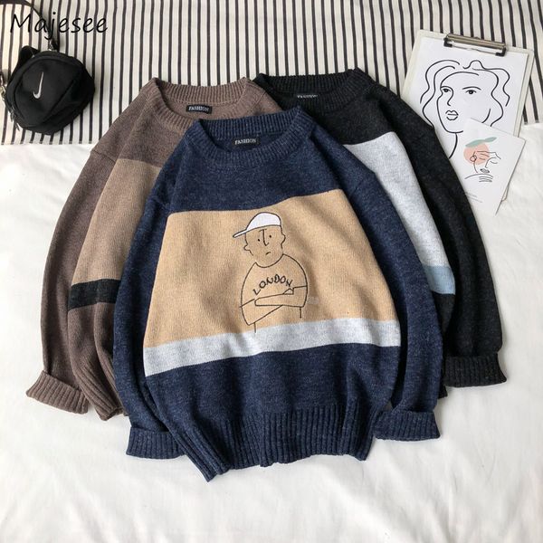 

sweaters men pullovers printed loose harajuku chic preppy korean style students all-match kpop fashion retro mens sweater casual, White;black