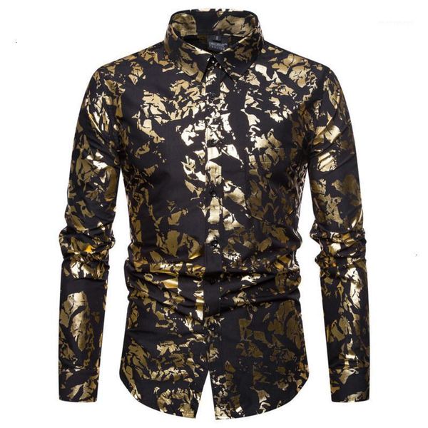 

men's casual shirts 2021 lente en herfst mode nieuwe mannen lange mouw shirt/mannen slim fit persoonlijkheid stamping revers shirt1, White;black