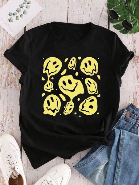 

smile face print tee h9fa#, White