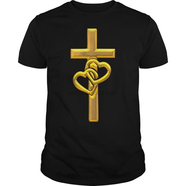 

men tshirt golden 3-d look cross with 2 hearts(1) cool printed t-shirt tees sport hooded sweatshirt hoodie
