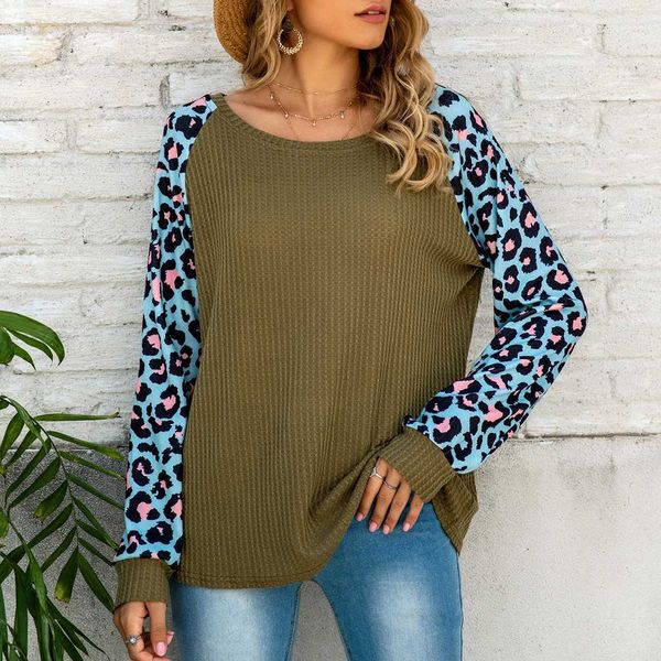 

2020 spring women's leopard t shirts fashion stripe patchwork women long sleeve t-shirts o-neck streetwear pullovers tees#45, White