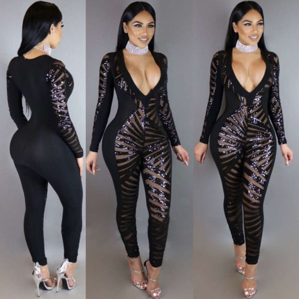 

n298 deep v long sleeve sequin drs, Black;gray